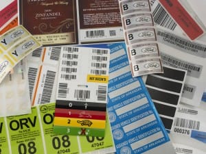 pile of different examples of security labels 