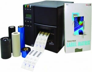 Printing label machine with labels coming out the bottom