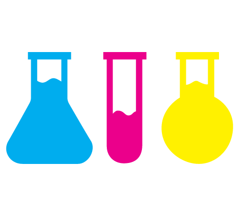Three Lab test tubes in different colors