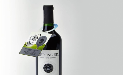 Promo tag on wine bottle