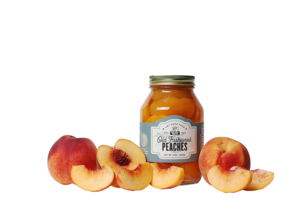 Peaches in a bottle with label