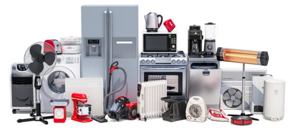 Set of kitchen and household appliances. 3D rendering isolated on white background