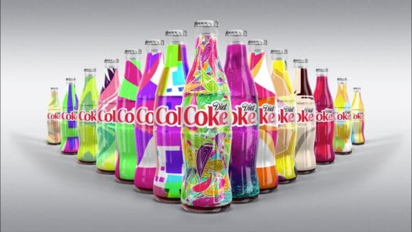 Coke bottles in a row