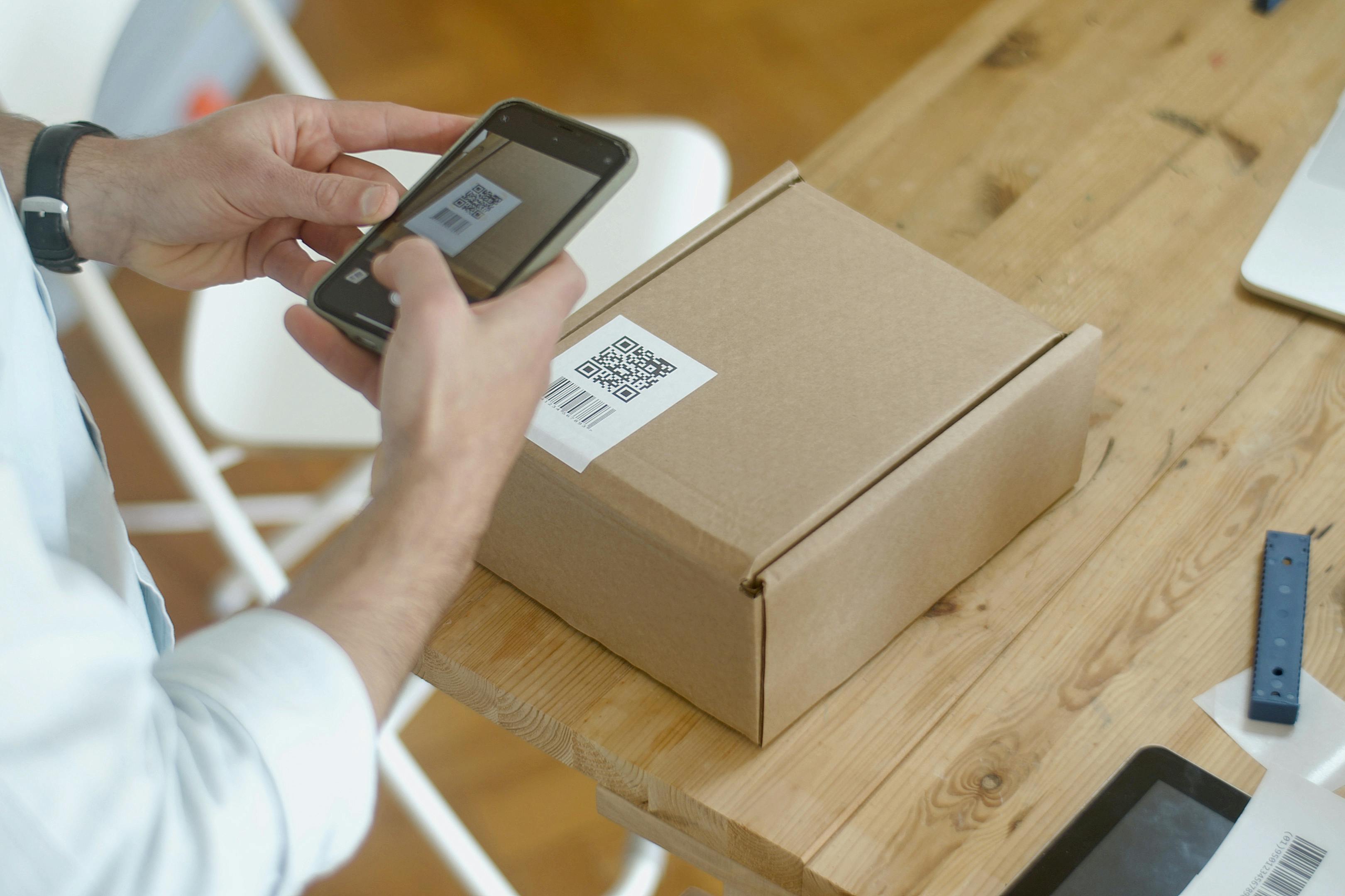 A Smartphone scanning a QR code on a product label