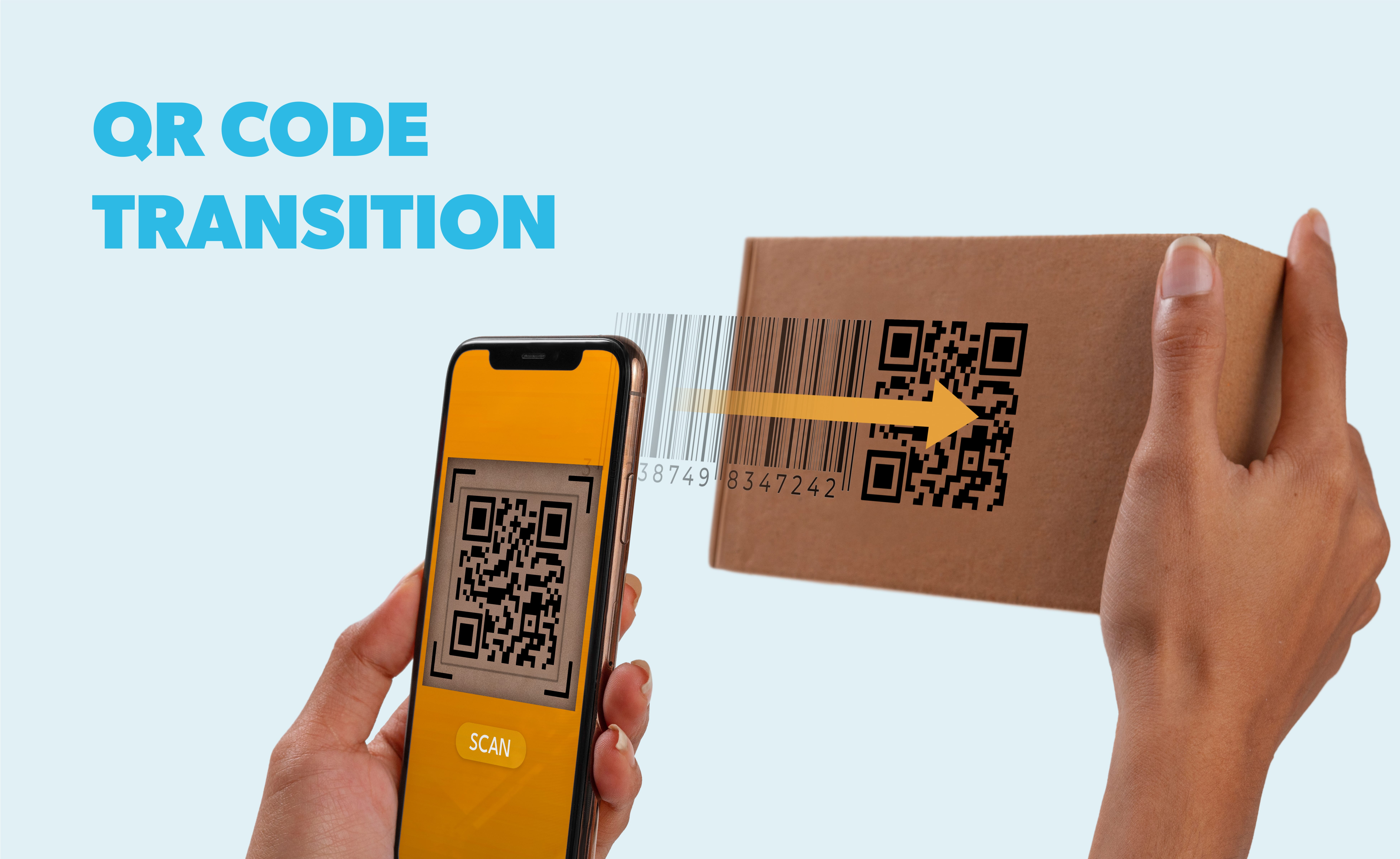 Mobile phone scanning qr code on a package